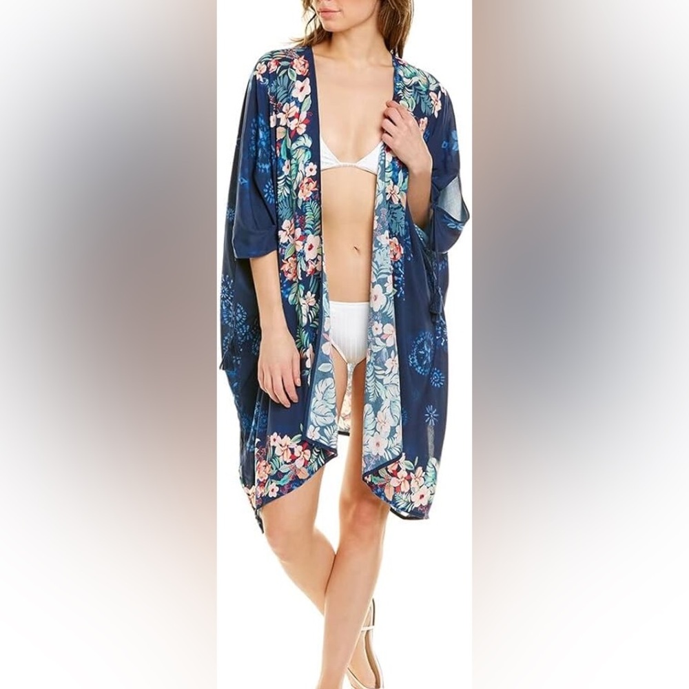 Johnny Was Floral Kimono Jacket - Blue and Pink